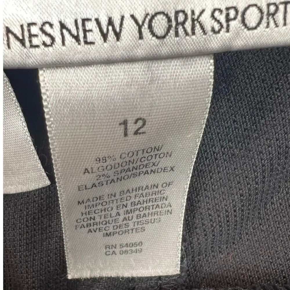 Jones New York Sport Corduroy Pants Straight Leg Black High Rise Stretch - 12